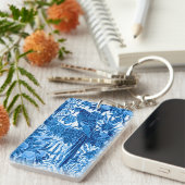 Papagei in Jungle-Umgebung, Indigoblau und Weiß Schlüsselanhänger (Vorderseite rechts)