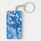 Papagei in Jungle-Umgebung, Indigoblau und Weiß Schlüsselanhänger (Rückseite)