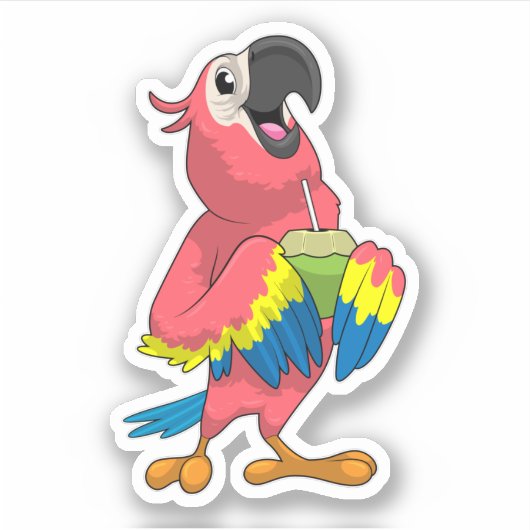 Papagei & Kokosnuss mit Trinkstroh Aufkleber (Vorderseite)