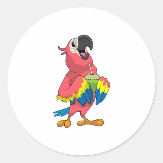 Papagei & Kokosnuss mit Trinkstroh Runder Aufkleber (Vorderseite)