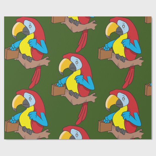 Papagei mit Aktenkoffer Geschenkpapier (Flach)