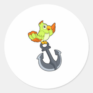 Papagei mit Anchor Runder Aufkleber
