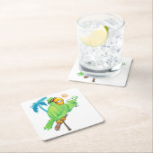 Papagei mit Cocktail Rechteckiger Pappuntersetzer (Vor Ort)