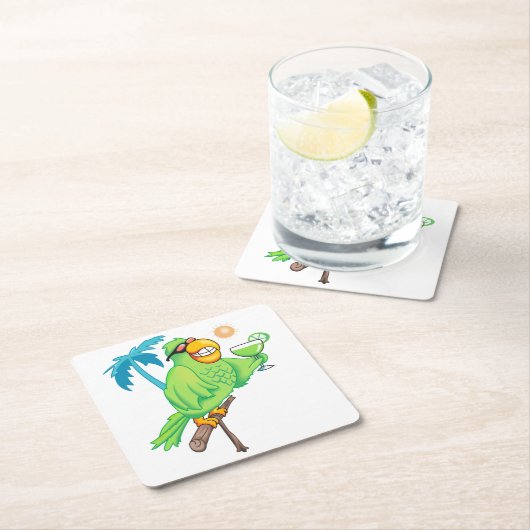 Papagei mit Cocktail Rechteckiger Pappuntersetzer (Vor Ort)