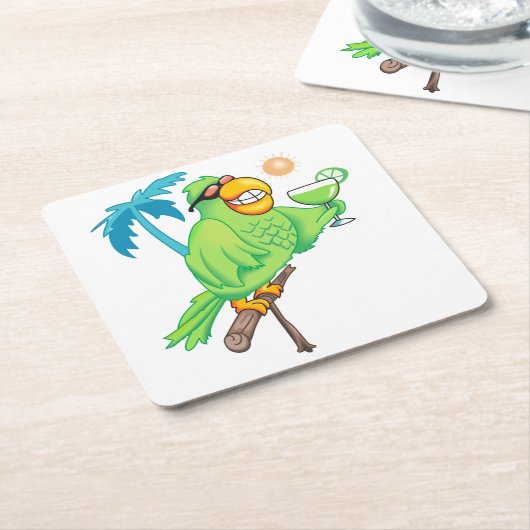 Papagei mit Cocktail Rechteckiger Pappuntersetzer (angewinkelt)