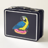 Papagei mit Donut Metall Brotdose (Rückseite)