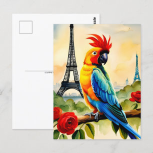 Papagei mit Eiffelturm, Postüberquerung Postkarte