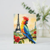 Papagei mit Eiffelturm, Postüberquerung Postkarte (Stehend Vorderseite)