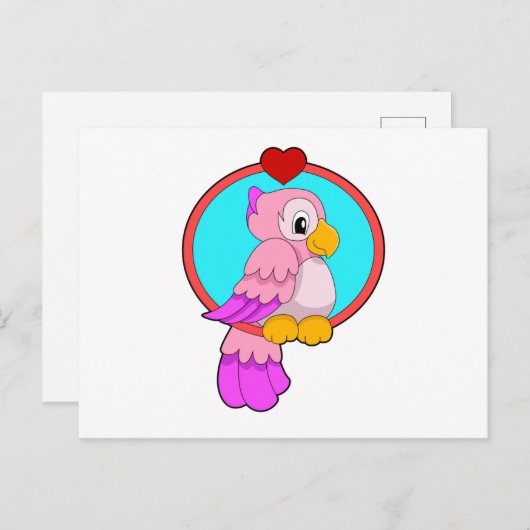 Papagei mit Herz Postkarte (Vorne/Hinten)