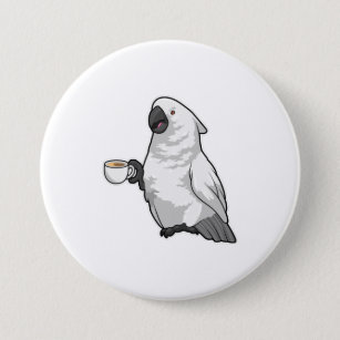 Papagei mit Kaffee-Tasse Button