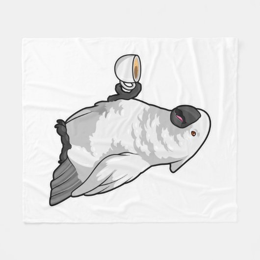 Papagei mit Kaffee-Tasse Fleecedecke (Vorderseite (Horizontal))