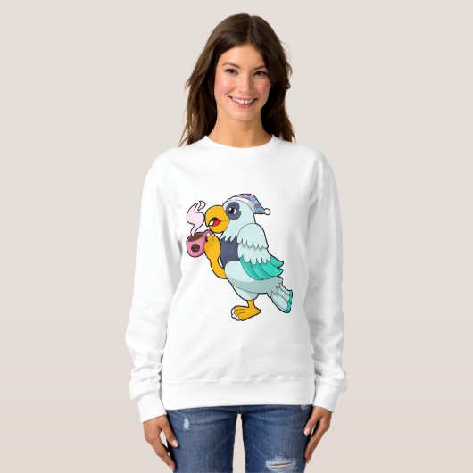 Papagei mit Kaffee-Tasse Sweatshirt (Vorne ganz)