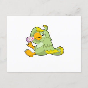 Papagei mit klinischem Thermometer Postkarte