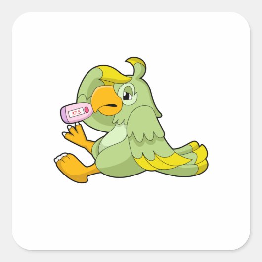 Papagei mit klinischem Thermometer Quadratischer Aufkleber (Vorderseite)