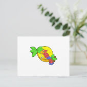 Papagei mit Kokosnuss Postkarte (Stehend Vorderseite)