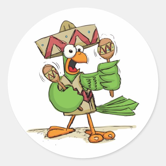 Papagei mit Maracas Runder Aufkleber (Vorderseite)