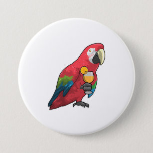 Papagei mit Orangensaftglas Button
