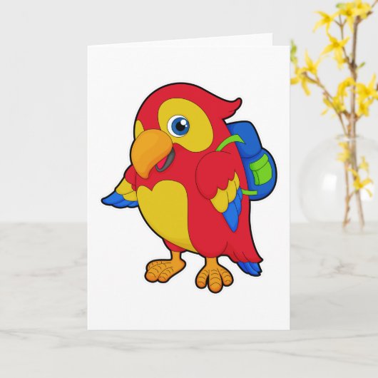 Papagei mit Rucksack Karte (Gelbe Blume)