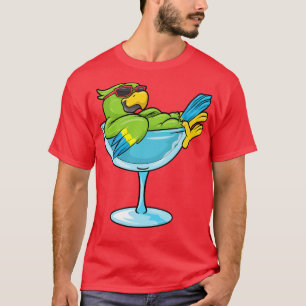 Papagei mit Sonnenbrille und Glas T-Shirt