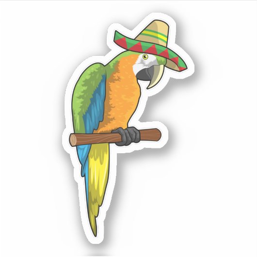 Papagei mit Strohhut Aufkleber (Vorderseite)