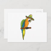 Papagei mit Strohhut Postkarte (Vorne/Hinten)