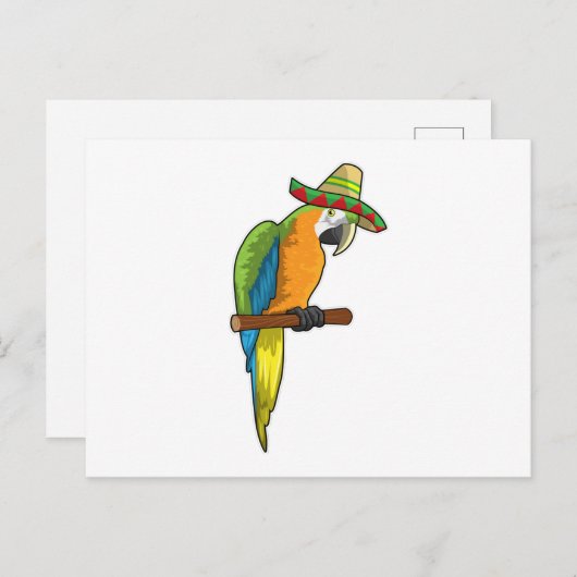 Papagei mit Strohhut Postkarte (Vorne/Hinten)