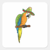 Papagei mit Strohhut Quadratischer Aufkleber (Vorderseite)