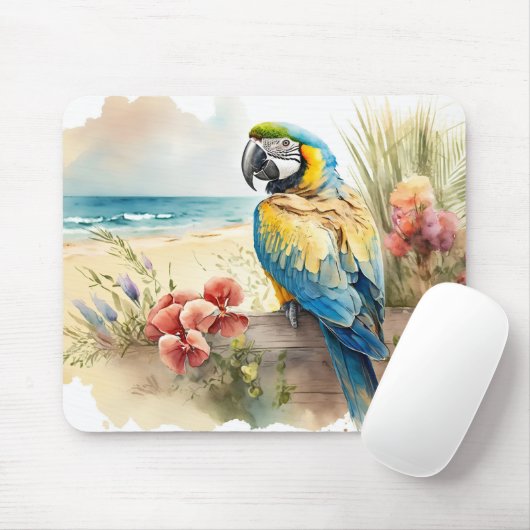 Papagei mit tropischen Blume Mousepad (Mit Mouse)