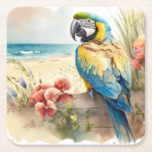 Papagei mit tropischen Blume Rechteckiger Pappuntersetzer (Vorderseite)
