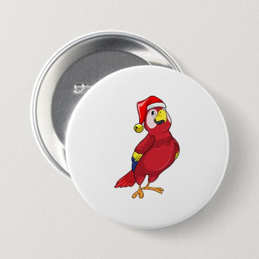 Papagei mit Weihnachtsmannmütze Button (Vorne & Hinten)