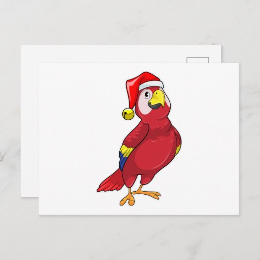 Papagei mit Weihnachtsmannmütze Postkarte (Vorne/Hinten)