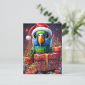 Papagei mitten in den Weihnachtsgeschenken Postkarte (Stehend Vorderseite)