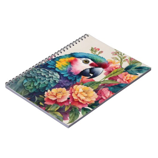 Papagei Notebook farbenfrohe Blumenkunst Notizblock (Linke Seite)