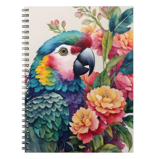 Papagei Notebook farbenfrohe Blumenkunst Notizblock (Vorderseite)