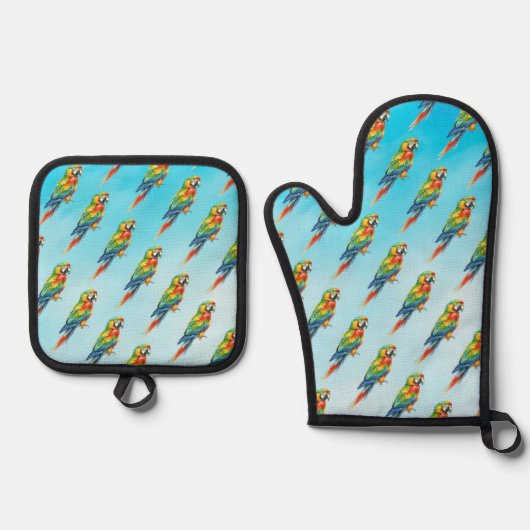 Papagei Ofenhandschuh & Topflappen-Set (Vorderseite)