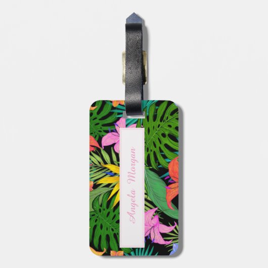 Papagei, Palm-Blätter, Caudata Monogramm Personali Gepäckanhänger (Rückseite vertikal)