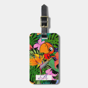 Papagei, Palmwedel, Caudata Monogramm-Personalisie Gepäckanhänger
