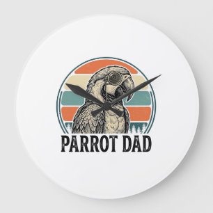 Papagei Papa Vintage Sonnenuntergang Gravur Shirt Große Wanduhr