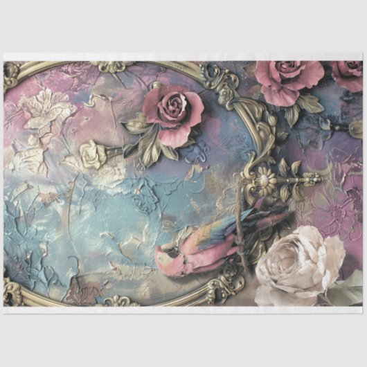 Papagei, Shabby Chic, Ziervogel und Blumenstrauß Seidenpapier (Vorderseite)