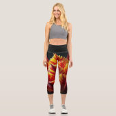 Papagei Tulip Blumenrot und Gelb Capri Leggings (Vorderseite)