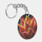 Papagei Tulip Blumenrot und Gelb Schlüsselanhänger (Vorderseite links)