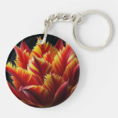 Papagei Tulip Blumenrot und Gelb Schlüsselanhänger (Rückseite)