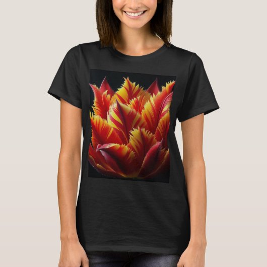 Papagei Tulip Blumenrot und Gelb T-Shirt (Vorderseite)