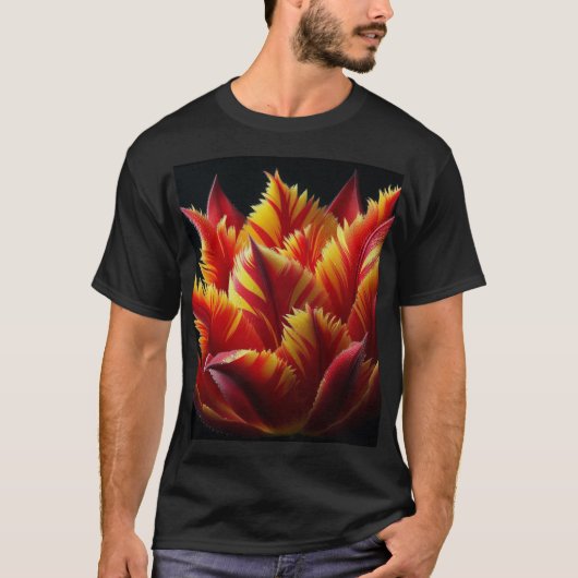 Papagei Tulip Blumenrot und Gelb T-Shirt (Vorderseite)