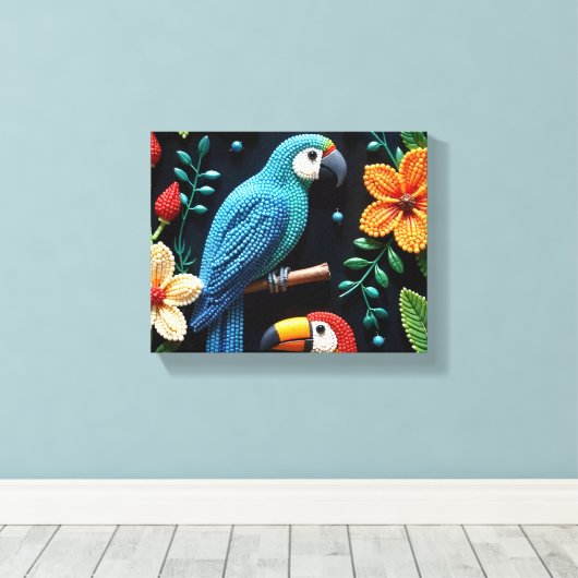 Papagei und Tukan in einem bedeckten Wald Leinwanddruck (Insitu (Holzboden))
