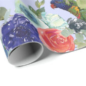Papagei unter den Blüten Geschenkpapier (Rolleneckpunkt)