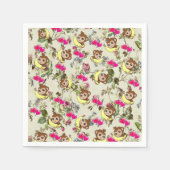 Papageien, Affen Bananen Rosa Herzen Blüte Serviette (Vorderseite)