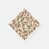 Papageien, Affen Bananen Rosa Herzen Blüte Serviette (Ecke)