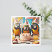 Papageien, die Geburtstagskuchen essen, Geburtstag Einladung (Stehend Vorderseite)