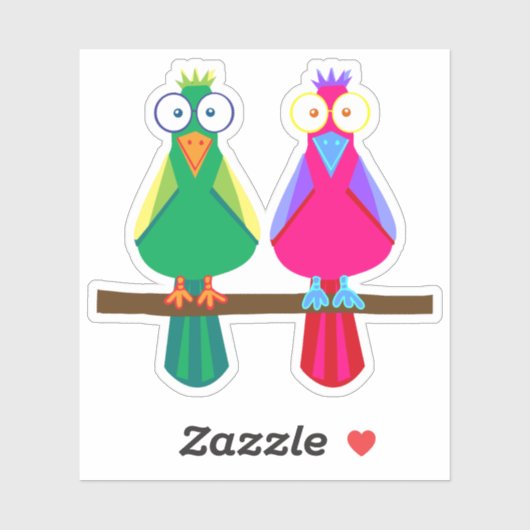 Papageien farbenfrohe Großaugenfiguren Aufkleber (Blatt)